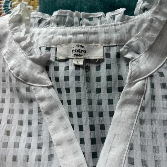 entro White Gingham Flutter Sleeve Top - Picture 5 of 8